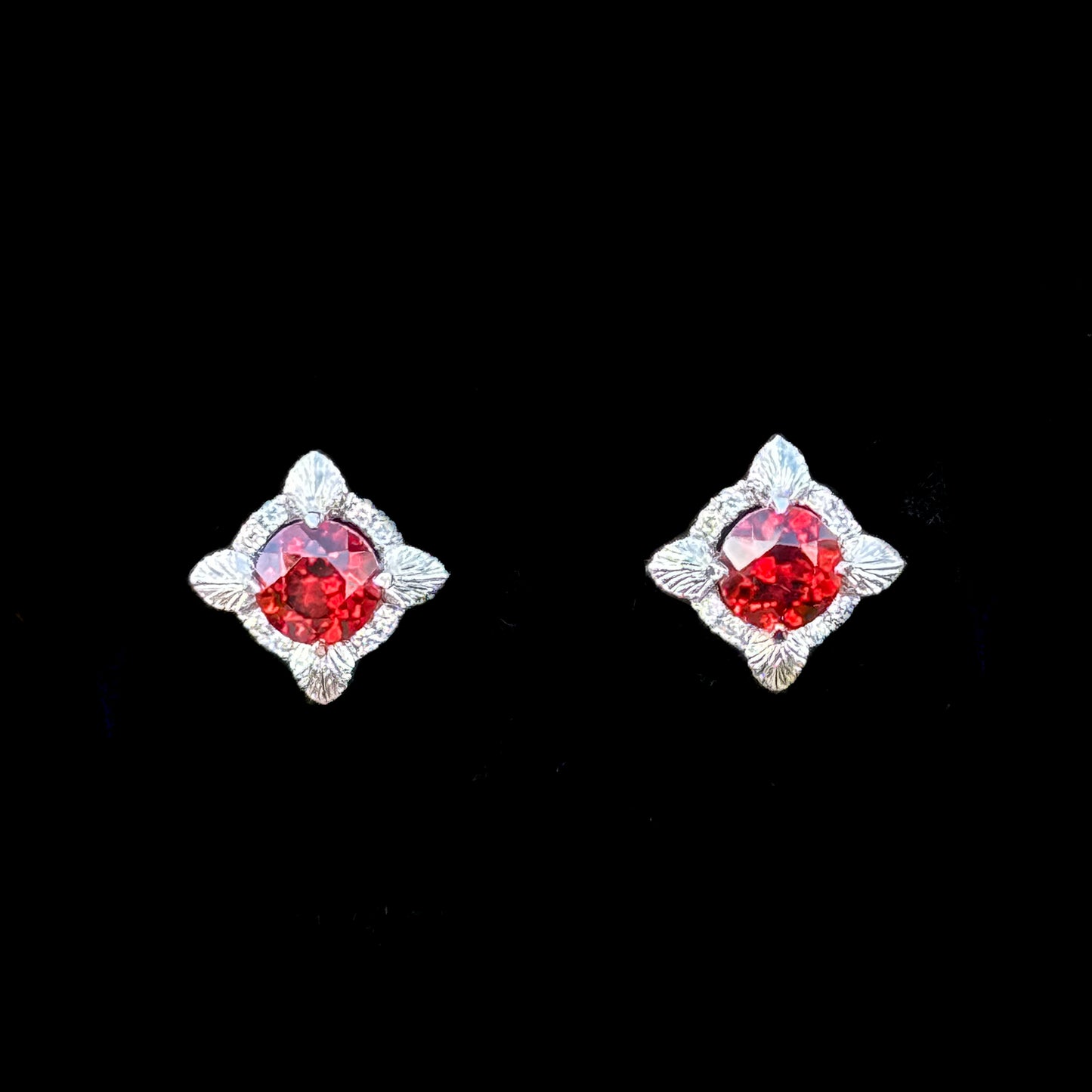 Flora Earrings: Almandine Garnets In White Gold