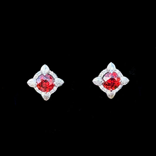 Flora Earrings: Almandine Garnets In White Gold