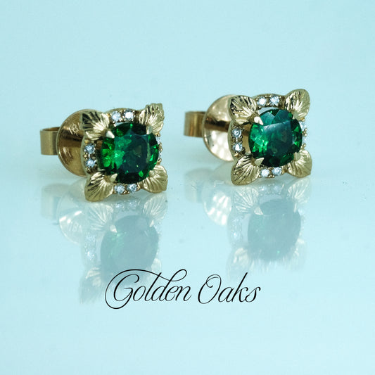 Flora Earrings: Tsavorite Garnets In 18kt Yellow Gold