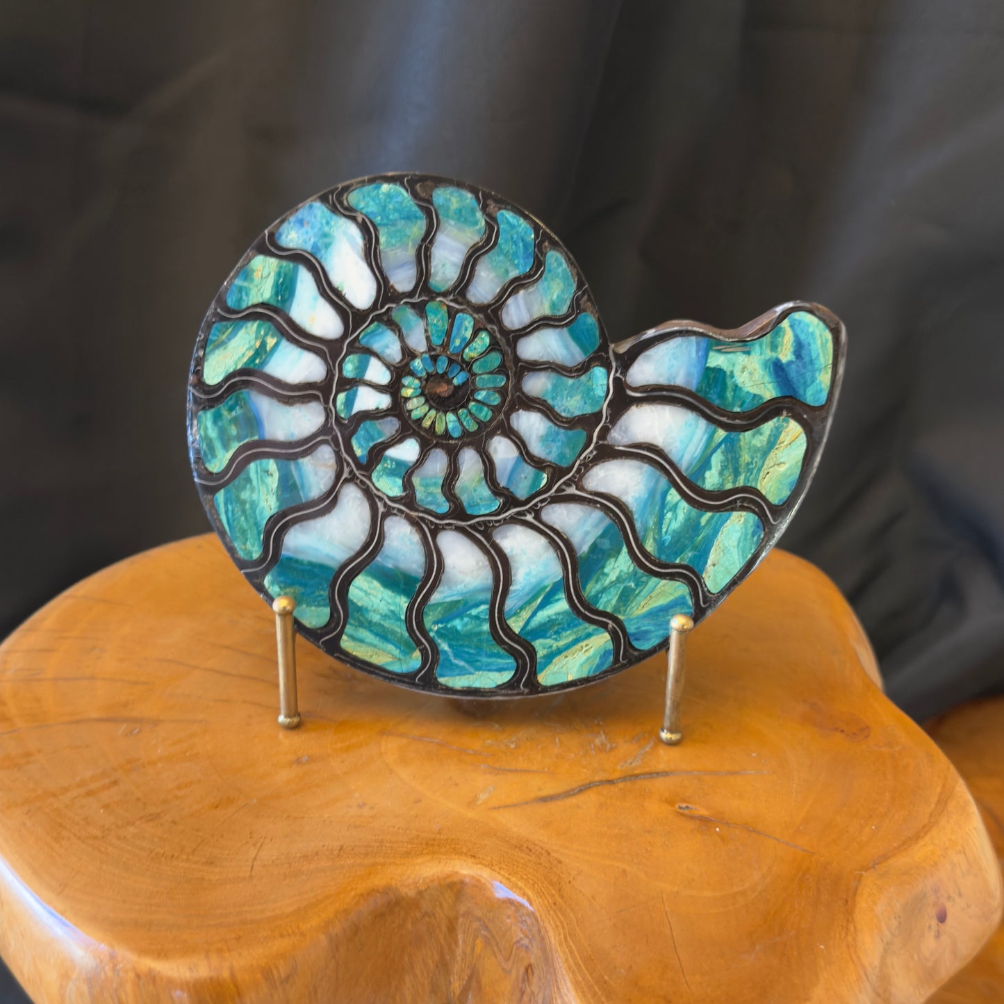 Ammonite with Blue Opal Inlay