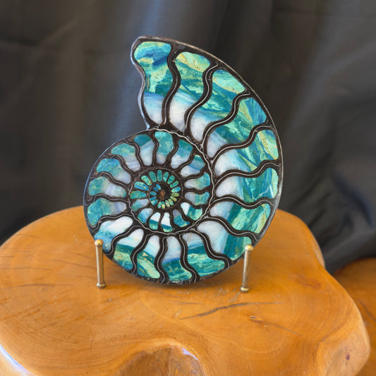 Ammonite with Blue Opal Inlay