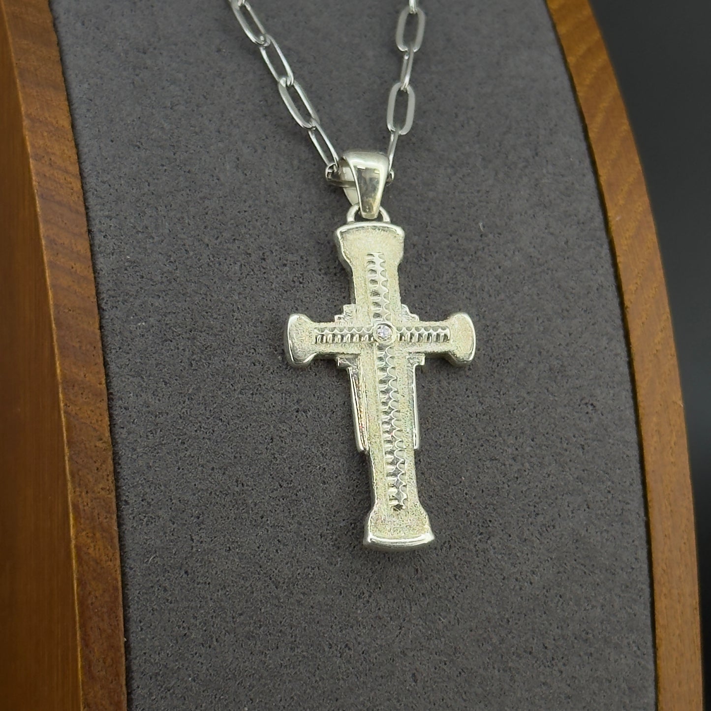 Hand Engraved Diamond Cross; Curve Pattern