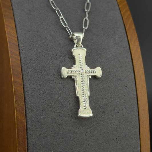 Hand Engraved Diamond Cross; Curve Pattern