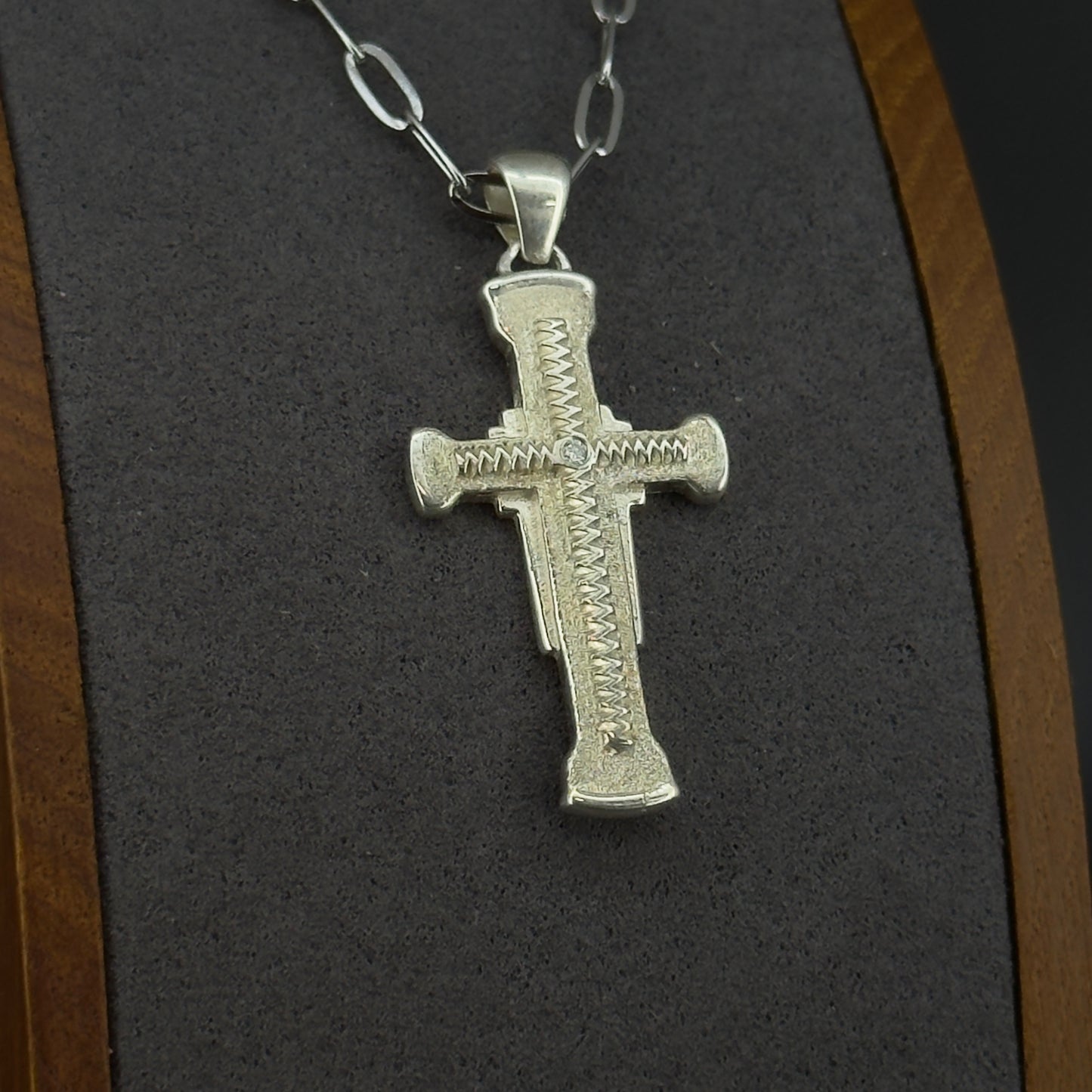 Hand Engraved Diamond Cross; Arrow Pattern