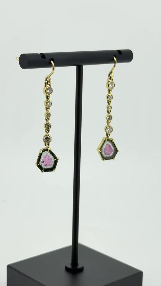 Watermelon Tourmaline 18kt Gold Earrings